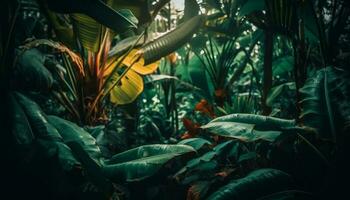 Tropical rainforest beauty in nature, vibrant colors generated by AI photo