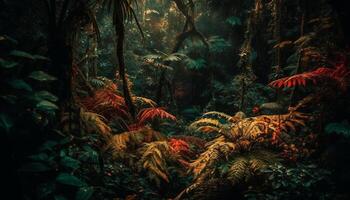 Vibrant colors of nature in tropical rainforest generated by AI photo