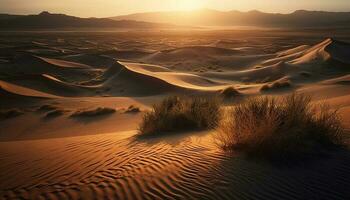 ondulado arena dunas en árido África a puesta de sol generado por ai foto