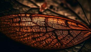 Vibrant autumn leaf veins create organic pattern generated by AI photo