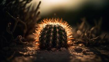 Sharp thorns on succulent plant in arid climate generated by AI photo