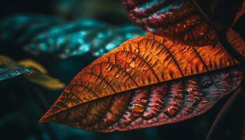 Vibrant autumn leaf pattern in macro generated by AI photo