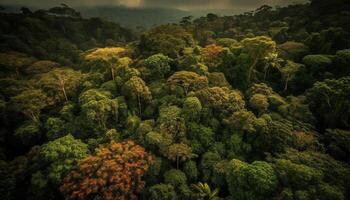 Green leaves on tree branch in forest generated by AI photo