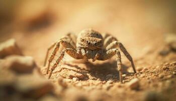 Hairy wolf spider crawling on leaf outdoors generated by AI photo