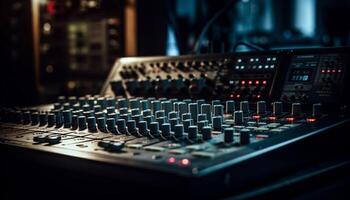 Sound engineer adjusting knobs on mixing desk generated by AI photo