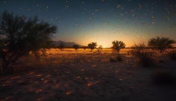 Silhouette of acacia tree in African sunset generated by AI photo