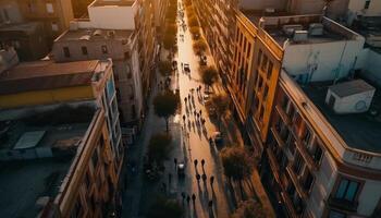 ciudad vida a noche, rascacielos iluminado generado por ai foto