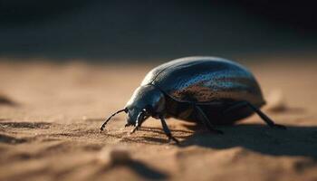 Horned weevil crawling on leaf, selective focus generated by AI photo