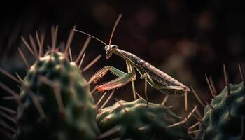 Small ant stinging green leaf, danger in nature generated by AI photo