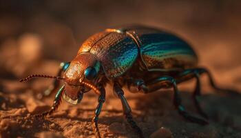 pequeño gorgojo gateando en verde hoja superficie generado por ai foto