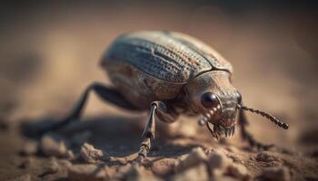 Small weevil crawling on leaf, selective focus generated by AI photo