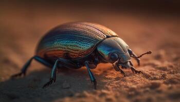 Small weevil crawling on green leaf outdoors generated by AI photo
