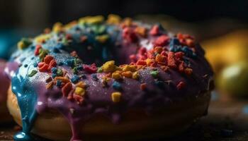 donut with chocolate icing and sprinkles generated by AI photo