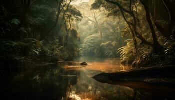 Tranquil scene of a tropical rainforest generated by AI photo