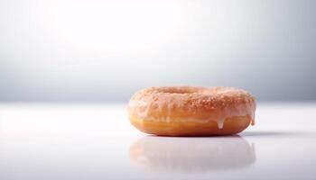 Freshly baked donut with chocolate icing indulgence generated by AI photo