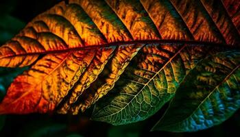 Vibrant autumn fern frond, backlit with sunlight generated by AI photo