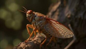 pequeño amarillo mosca en verde hoja al aire libre generado por ai foto