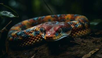 Poisonous viper crawls on branch in forest generated by AI photo
