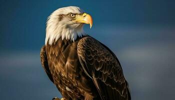 Majestic bald eagle perching, spread wings, generated by AI photo