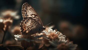 Vibrant butterfly pollinates yellow flower in nature generated by AI photo