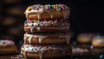 donut stack, tempting indulgence for dessert generated by AI photo