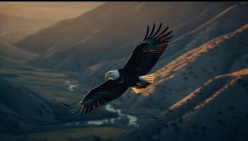 Bald eagle soars mid air, majestic freedom generated by AI photo