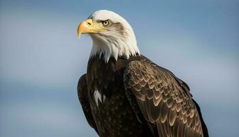 Majestic bald eagle perching, talons in motion generated by AI photo