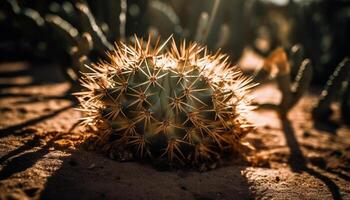 Sharp thorns protect succulent plant in arid climate generated by AI photo