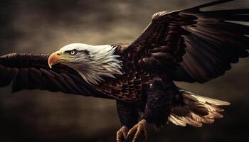 majestuoso calvo águila se extiende alas en vuelo generado por ai foto