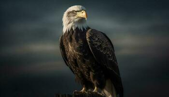 Majestic bald eagle flying with focused beak generated by AI photo