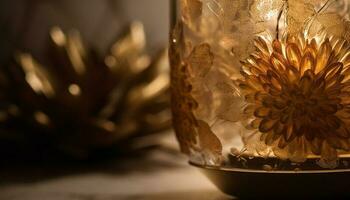 elegante amarillo flor en florido vaso florero generado por ai foto
