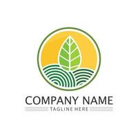 tree Nature Farm and farming vector logo illustration design. sun farm.Isolated illustration of fields  farm landscape and sun. Concept for agriculture ,harvesting ,natural farm,  organic products.