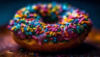 rosquilla con chocolate Formación de hielo y asperja generado por ai foto