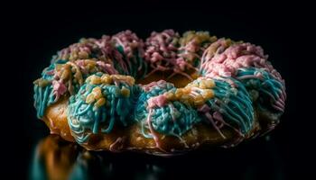 Indulgent donut with icing levitates generated by AI photo