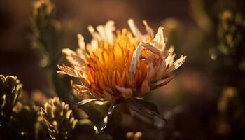 Vibrant yellow wildflower in soft focus meadow generated by AI photo