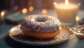 rosquilla con chocolate Formación de hielo y caramelo generado por ai foto