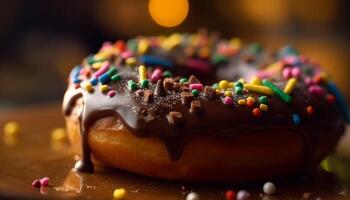 rosquilla con chocolate Formación de hielo y asperja generado por ai foto