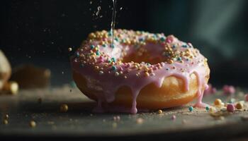 donut with chocolate icing and sprinkles generated by AI photo