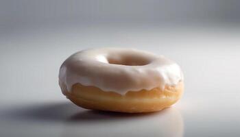 Sweet donut with chocolate icing on plate generated by AI photo