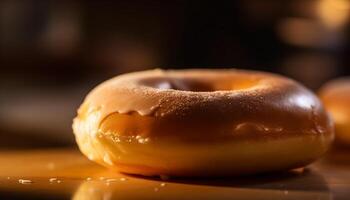 Freshly baked donut with chocolate icing indulgence generated by AI photo