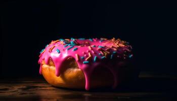 rosquilla con chocolate Formación de hielo y asperja generado por ai foto