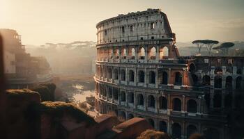 Sunset illuminates ancient ruins in Italian cityscape generated by AI photo