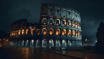 Majestic architecture illuminated at dusk, ancient ruins generated by AI photo