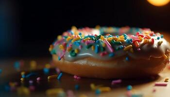 rosquilla con chocolate Formación de hielo y asperja generado por ai foto