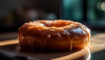 Stack of fresh donuts with chocolate icing generated by AI photo