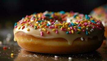 donut with chocolate icing and sprinkles generated by AI photo