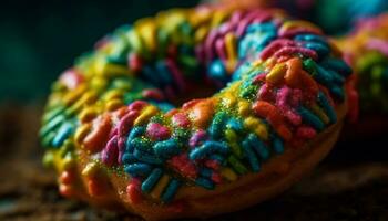 sweet donut with colors chips generated by AI photo