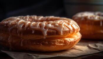 Baked pastry item with chocolate icing indulgence generated by AI photo