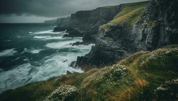 Majestic cliff, eroded by waves, at sunset generated by AI photo