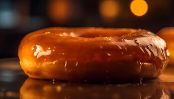 recién horneado rosquilla con chocolate Formación de hielo y asperja generado por ai foto